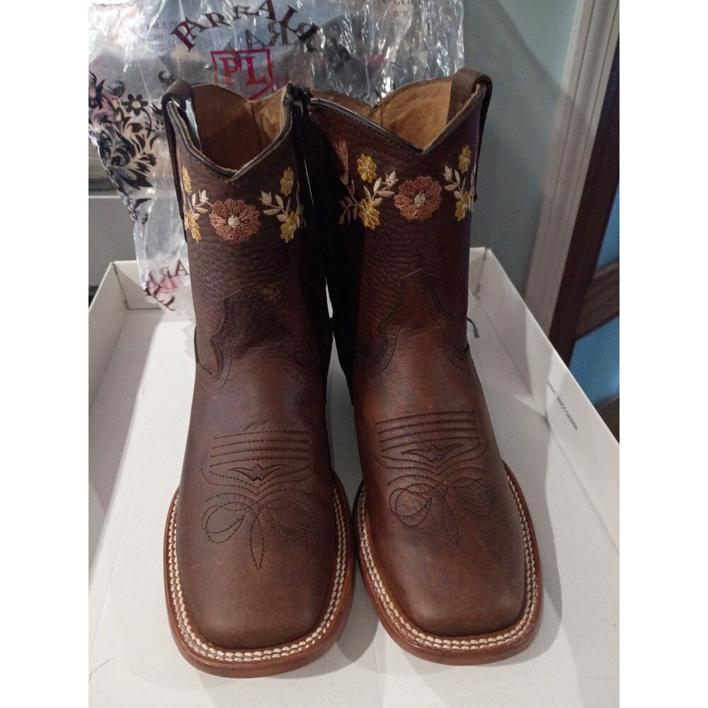 Womens Western Rodeo Square Toe Cowgirl Boots Leather  flower design bota 24.5